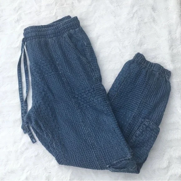 Johnny Was Sana Denim Pull-On Pant Embroidered Cargo Jogger Pants Size XL